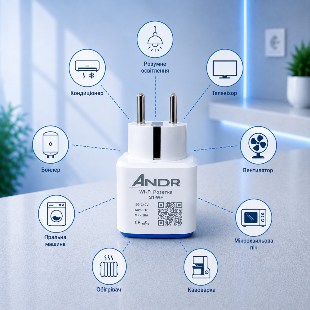 Розумна Wi-Fi розетка ANDR S1-WF 16А