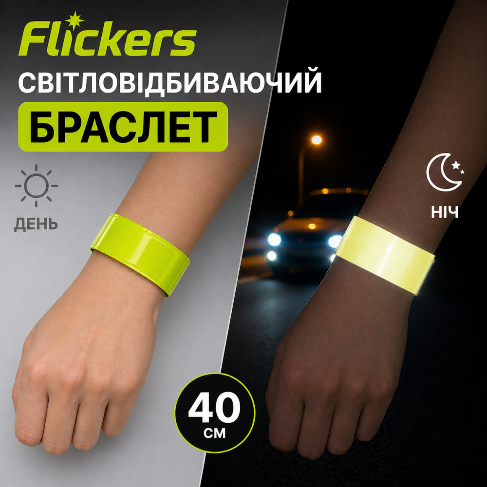 Світловідбиваючий браслет Flickers 40 см, салатовий