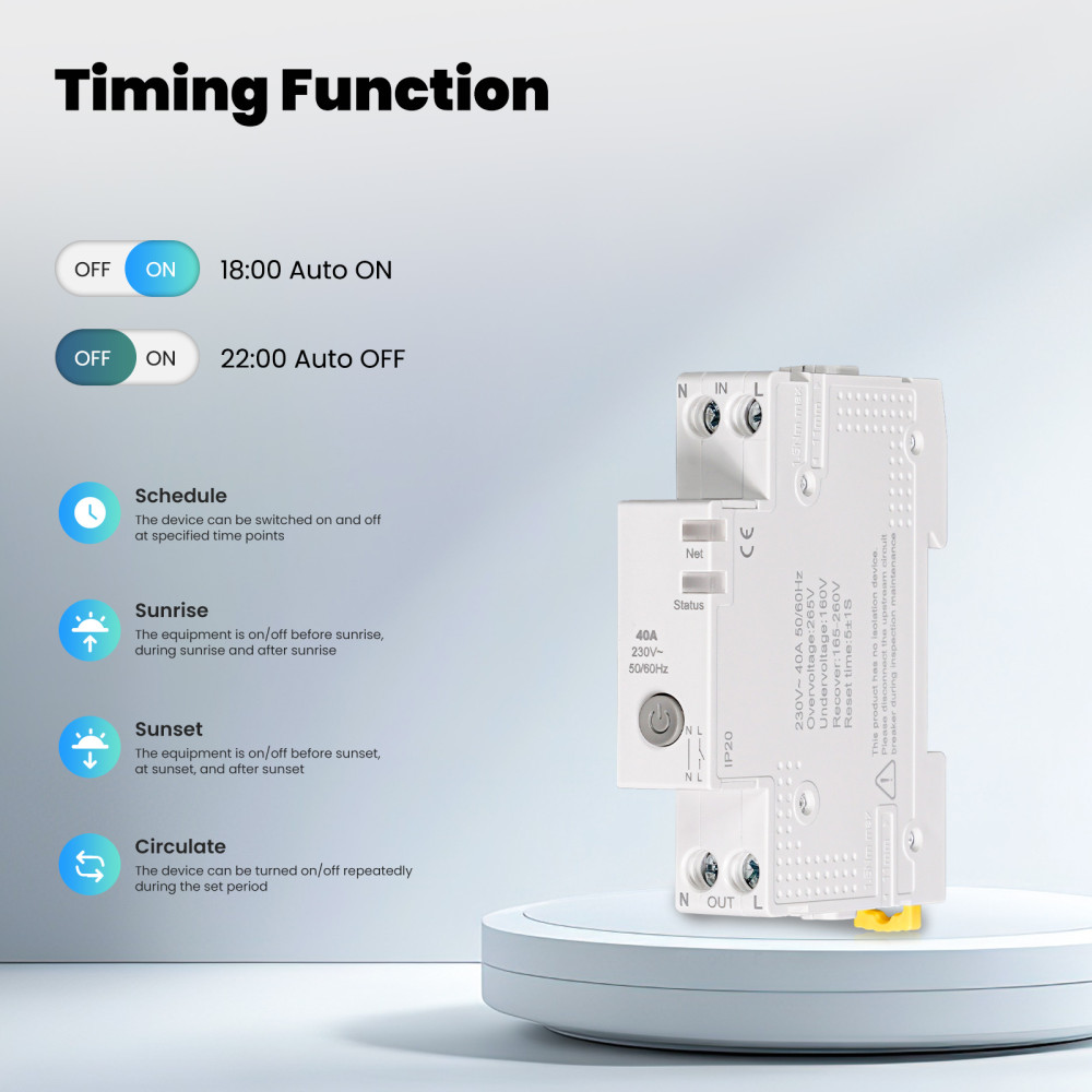 Умный Wi-Fi автомат c защитой Moes 40А на DIN-рейку
