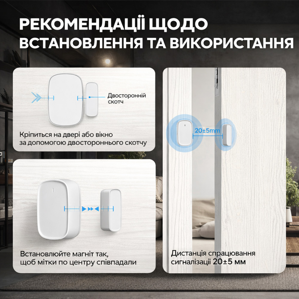 Датчик открытия дверей и окон Moes Zigbee Tuya