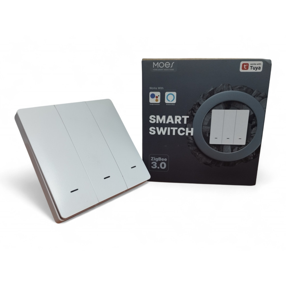 Умный трехклавишный Zigbee выключатель Moes ZS-B-EU3-WH-MS (белый)