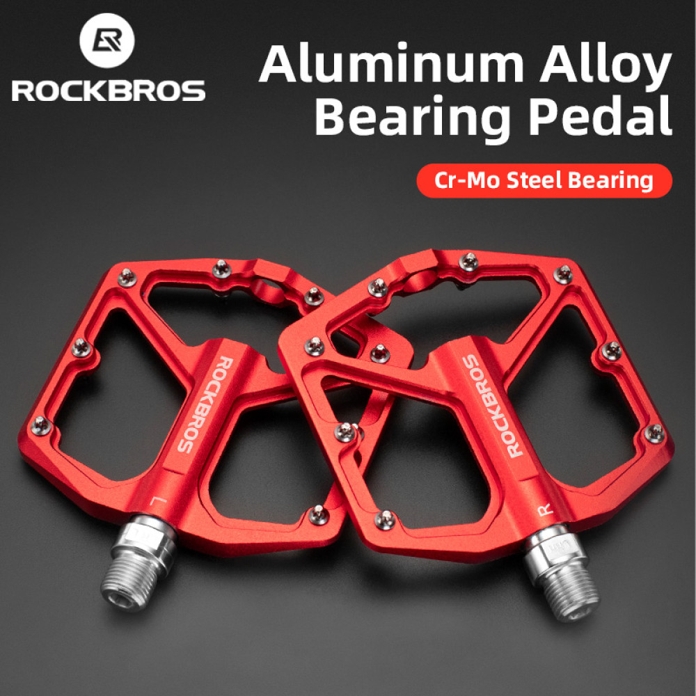 Педали RockBros K203 алюминиевые широкие платформенные красные