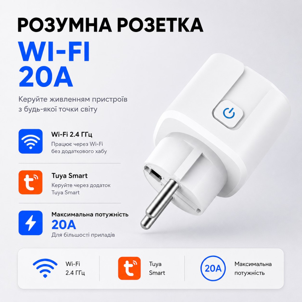 Умная Wi-Fi розетка с энергомониторингом Tuya Smart