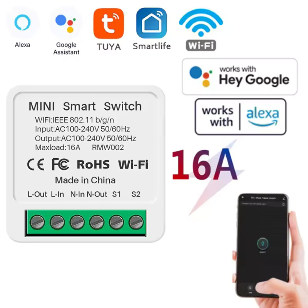 Wi-Fi реле Tuya Smart Switch беcпроводной выключатель 16 А