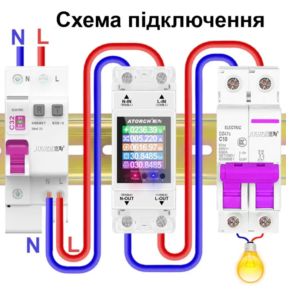 WiFi счётчик электроэнергии Atorch GR2PWS 100A двухтарифный Tuya DIN