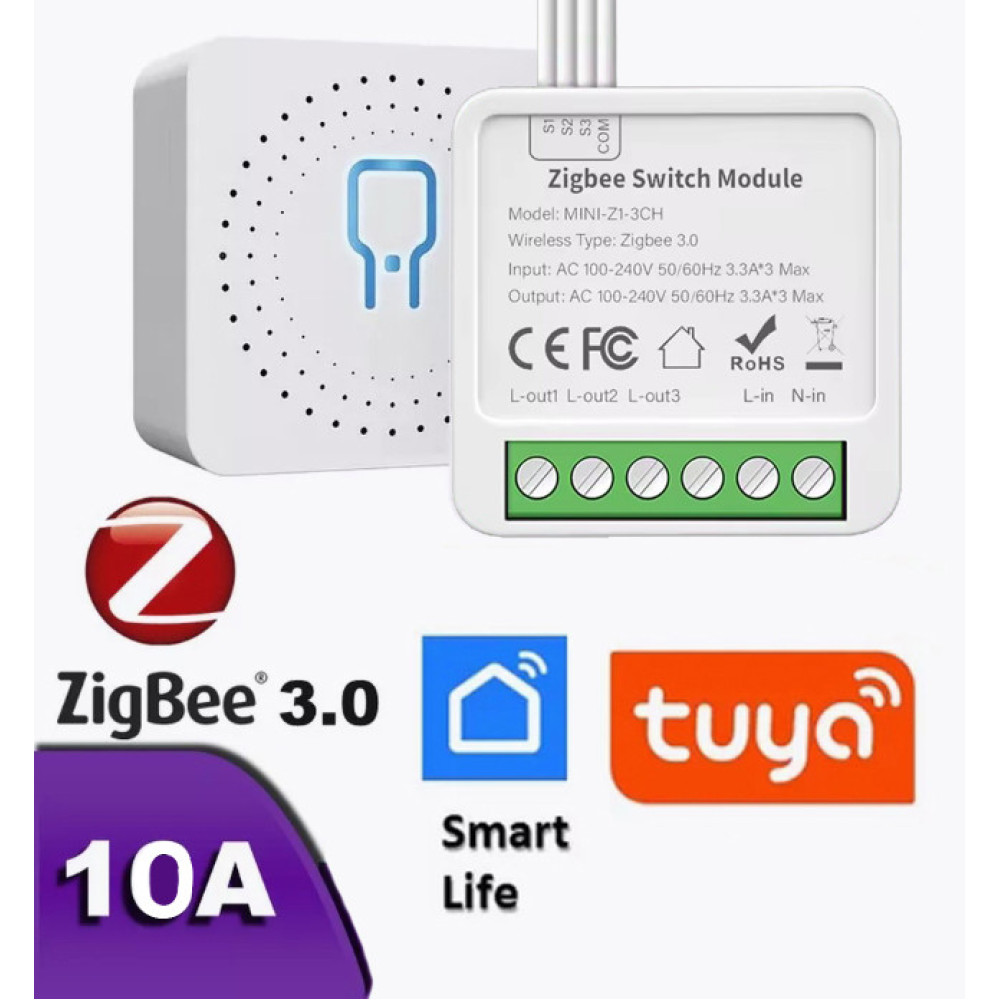 Zigbee реле трьохканальне Tuya Smart Switch 3ch 10А