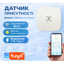Датчик присутствия Wi-Fi 24GHz mmWave настенный Tuya с датчиком освещенности