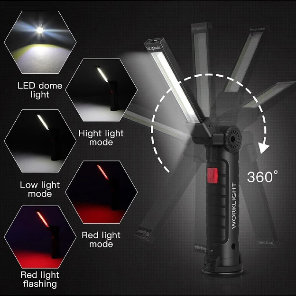 Фонарь аккумуляторный WorkLight 14 см лампа складная с магнитом