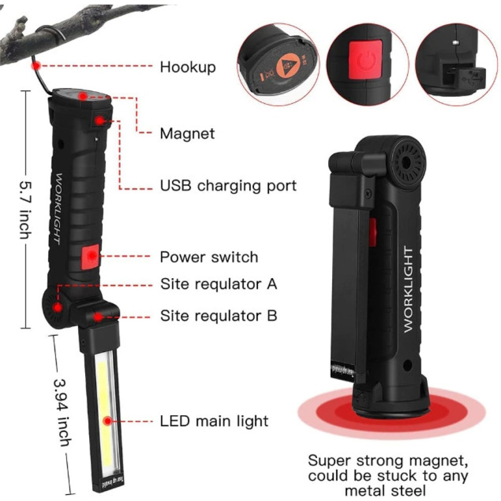 Фонарь аккумуляторный WorkLight 14 см лампа складная с магнитом