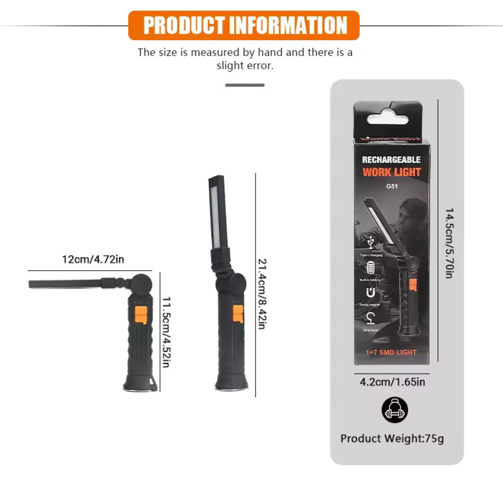 Фонарик WORKLIGHT G52 встроенный аккумулятор 14 см с кейсом