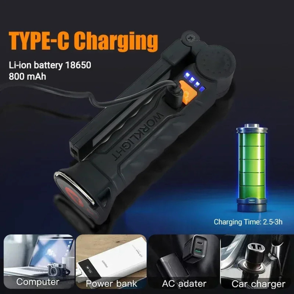 Фонарик WORKLIGHT G52 встроенный аккумулятор 14 см с кейсом