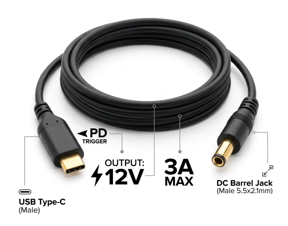 Кабель для роутера USB-C → DC 12V 3A з тригером PD