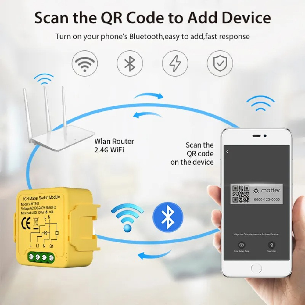 Matter реле Wi-Fi 16А V-MTS01