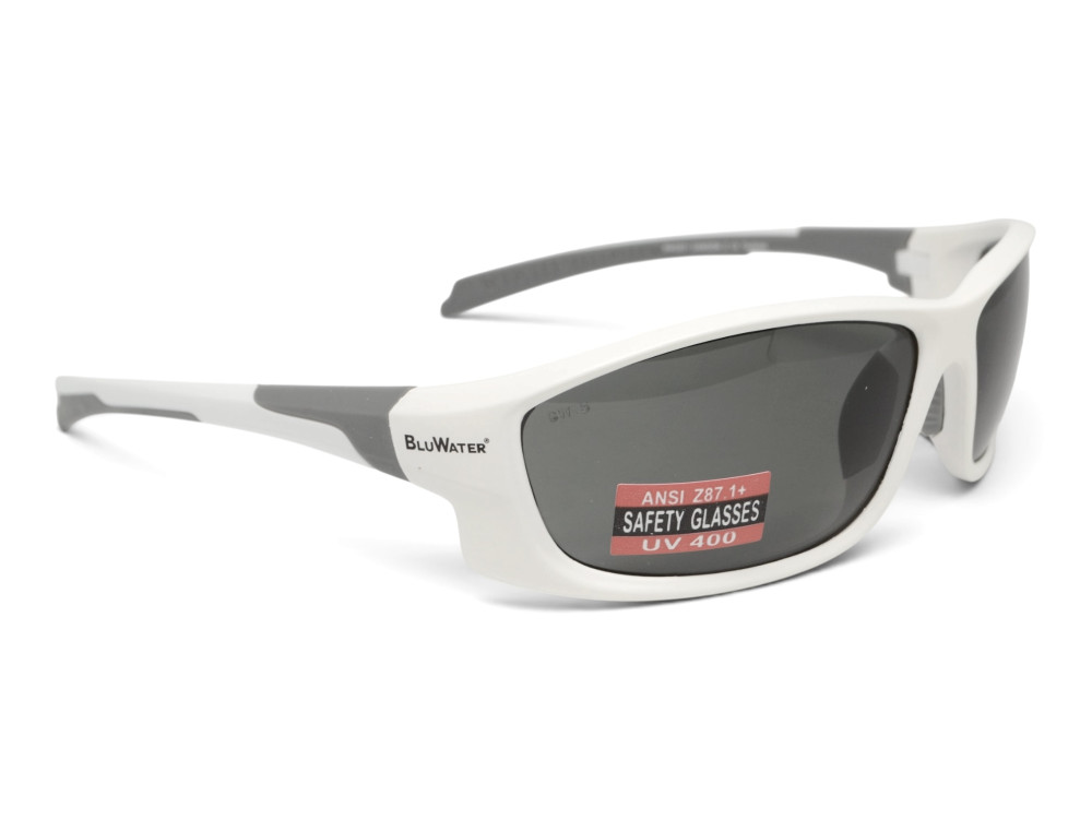 Очки поляризационные защитные BluWater Samson Z87.1 White Polarized (gray), серые в бело-серой оправе
