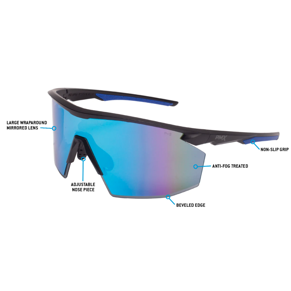 Очки защитные Pyramex PMXSPEC (blue mirror) Anti-Fog, синие зеркальные линзы в чёрно-синей оправе
