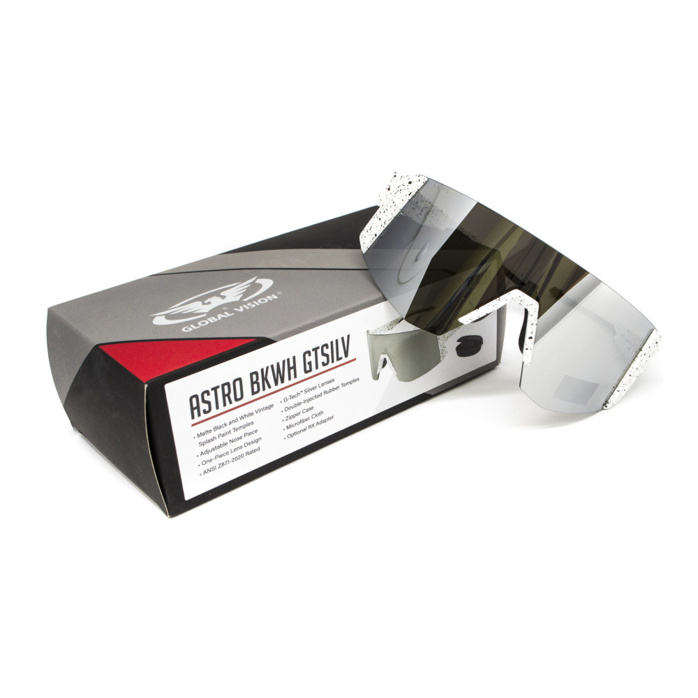 Очки защитные открытые Global Vision Astro+RX White (G-Tech™ silver), зеркальные серые в белой оправе с диоптрической вставкой в комплекте