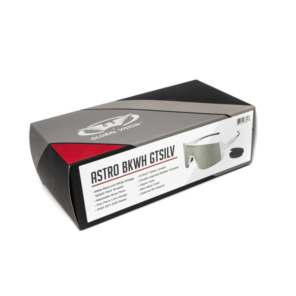 Очки защитные открытые Global Vision Astro White (G-Tech™ silver), зеркальные серые в белой оправе (с возможностью установки диоптрической вставки)