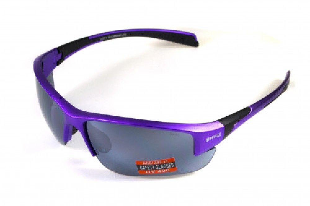 Очки защитные открытые Global Vision Hercules-7 Metallic Purple (flash mirror), зеркальные серые в оправе фиолетовый металлик