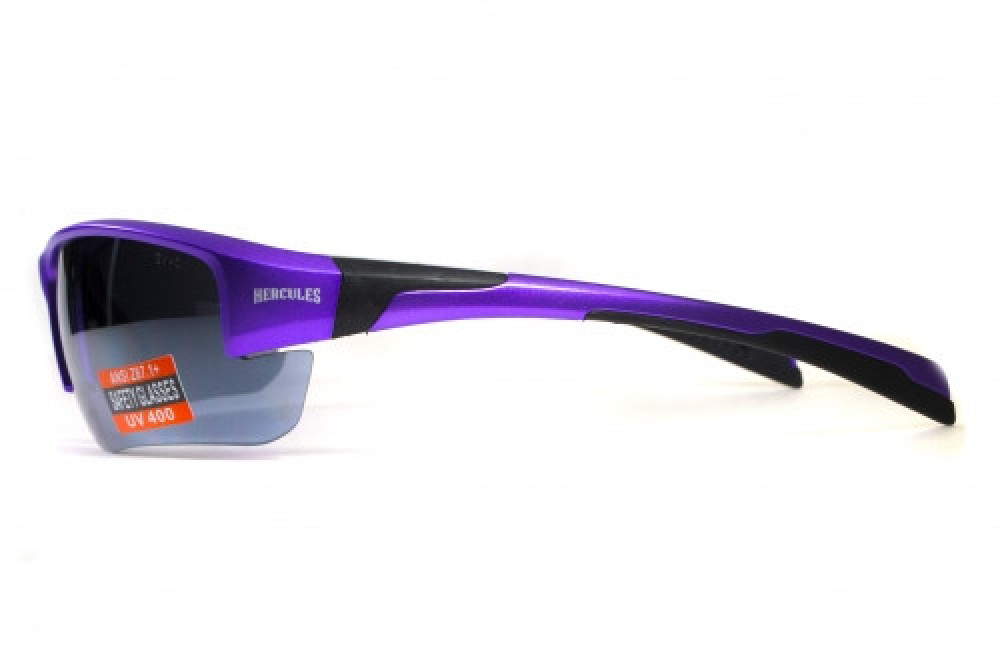 Очки защитные открытые Global Vision Hercules-7 Metallic Purple (flash mirror), зеркальные серые в оправе фиолетовый металлик