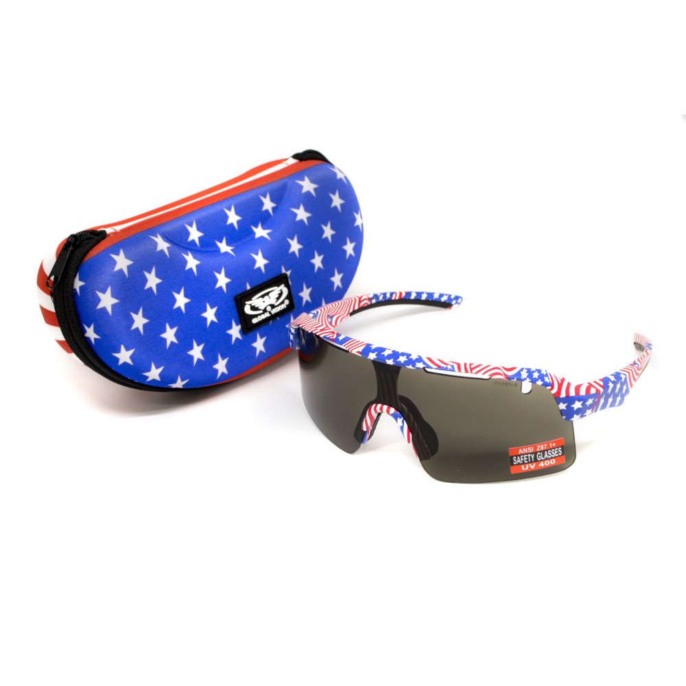 Очки защитные открытые Global Vision Holeshot USA Flag (gray), сірі в оправі прапор США