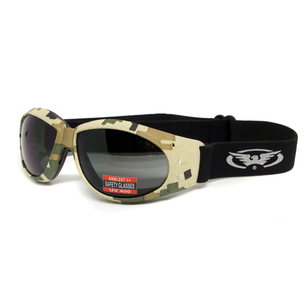 Очки защитные с уплотнителем Global Vision Eliminator Camo Pixel (gray), серые в камуфлированной оправе