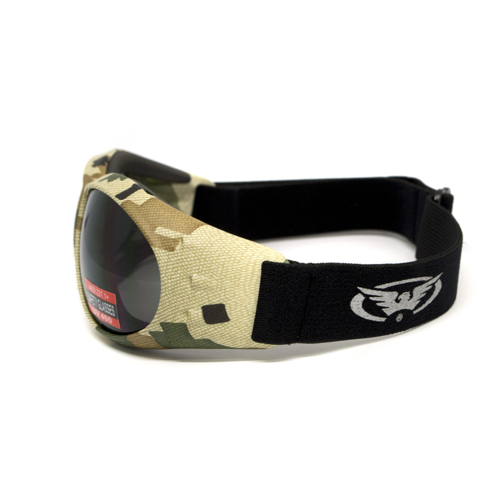 Очки защитные с уплотнителем Global Vision Eliminator Camo Pixel (gray), серые в камуфлированной оправе