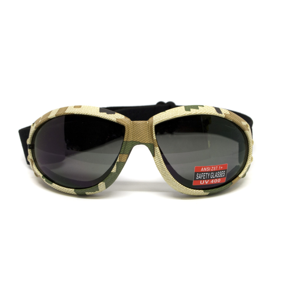 Очки защитные с уплотнителем Global Vision Eliminator Camo Pixel (gray), серые в камуфлированной оправе