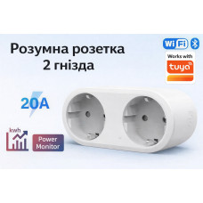 Розумна Wi-Fi розетка подвійна  2in1 Tuya / Smart Life з енергометром 20A