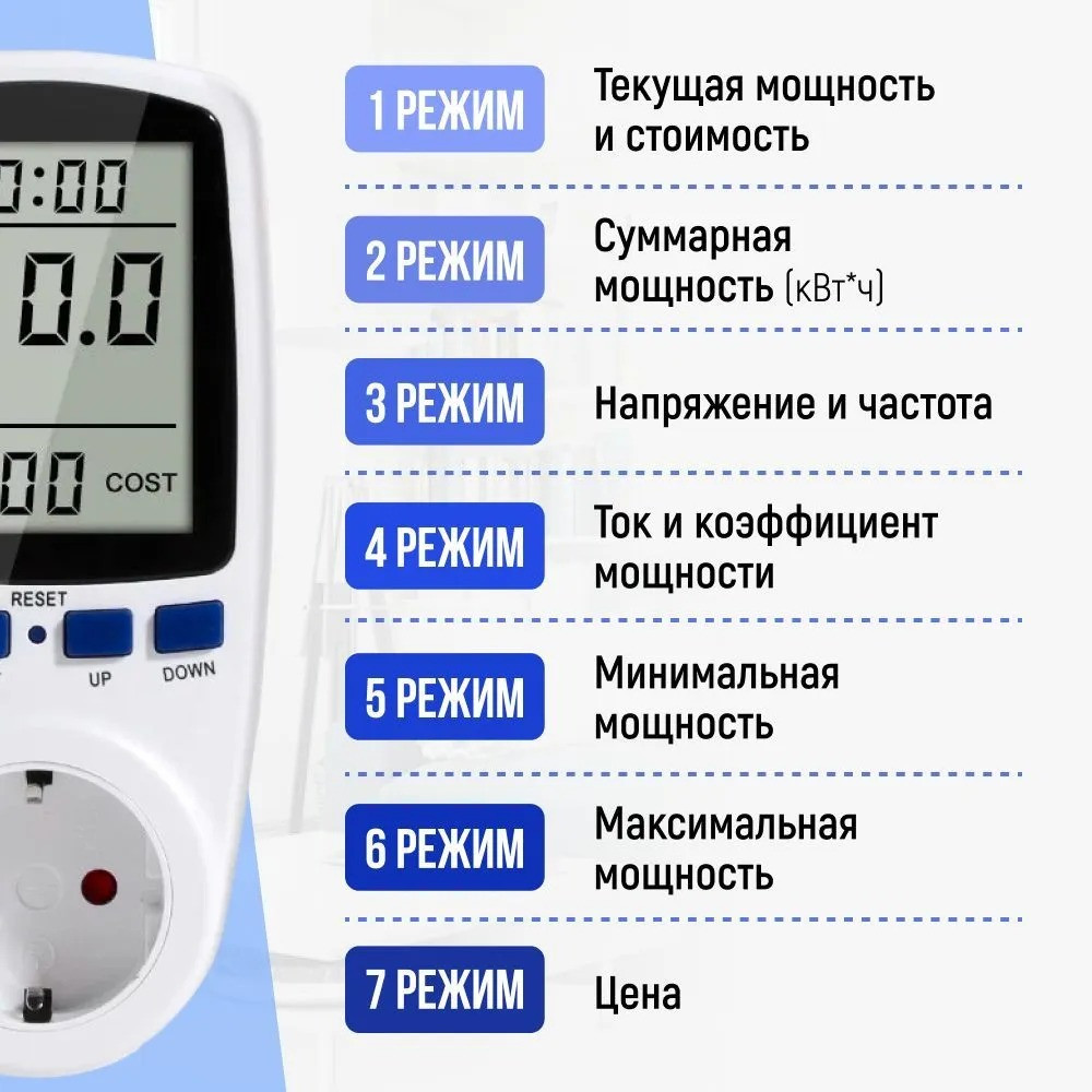 Ваттметр цифровий розетковий 16A 3680W енергометр