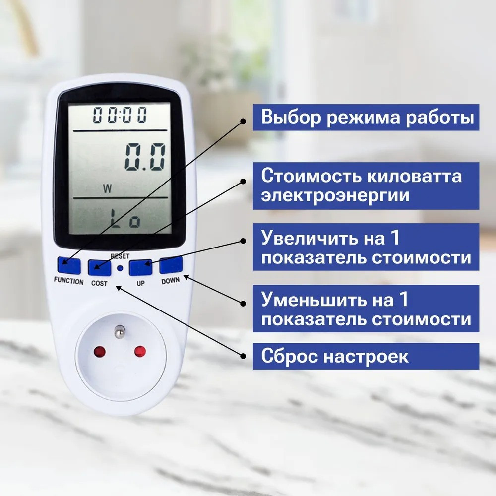 Ваттметр цифровий енергометр Intertek Cat II з пам'яттю