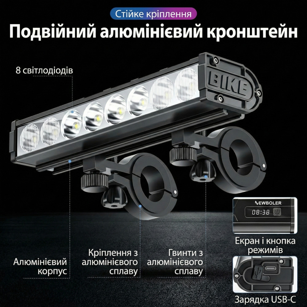 Велосипедна фара Newboler 8 led P90 10.000 Lumen, PowerBank 10.000 mAh