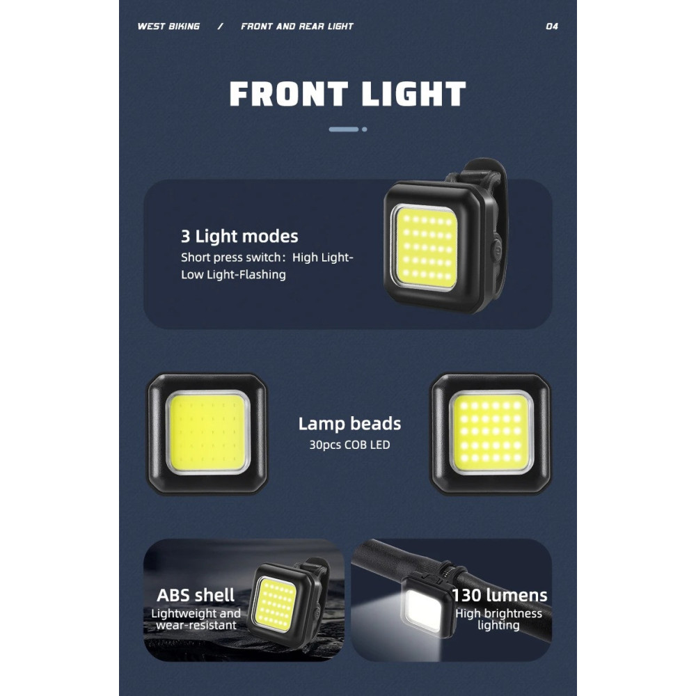 Велосипедний ліхтар на кермо габаритний West Biking 30 COB Led Червоний