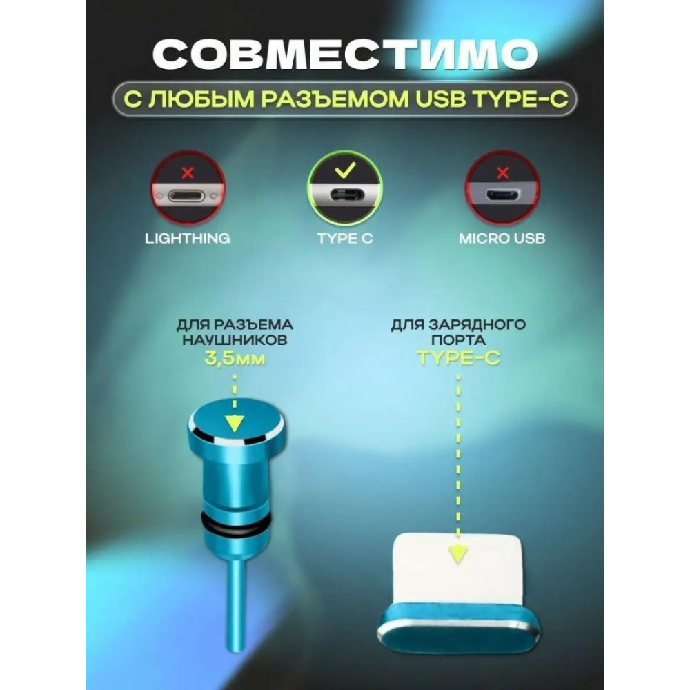 Заглушки для телефону Type-C і 3,5 мм 2 шт Блакитні